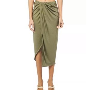 Helmut Lang off white ruched jersey midi skirt